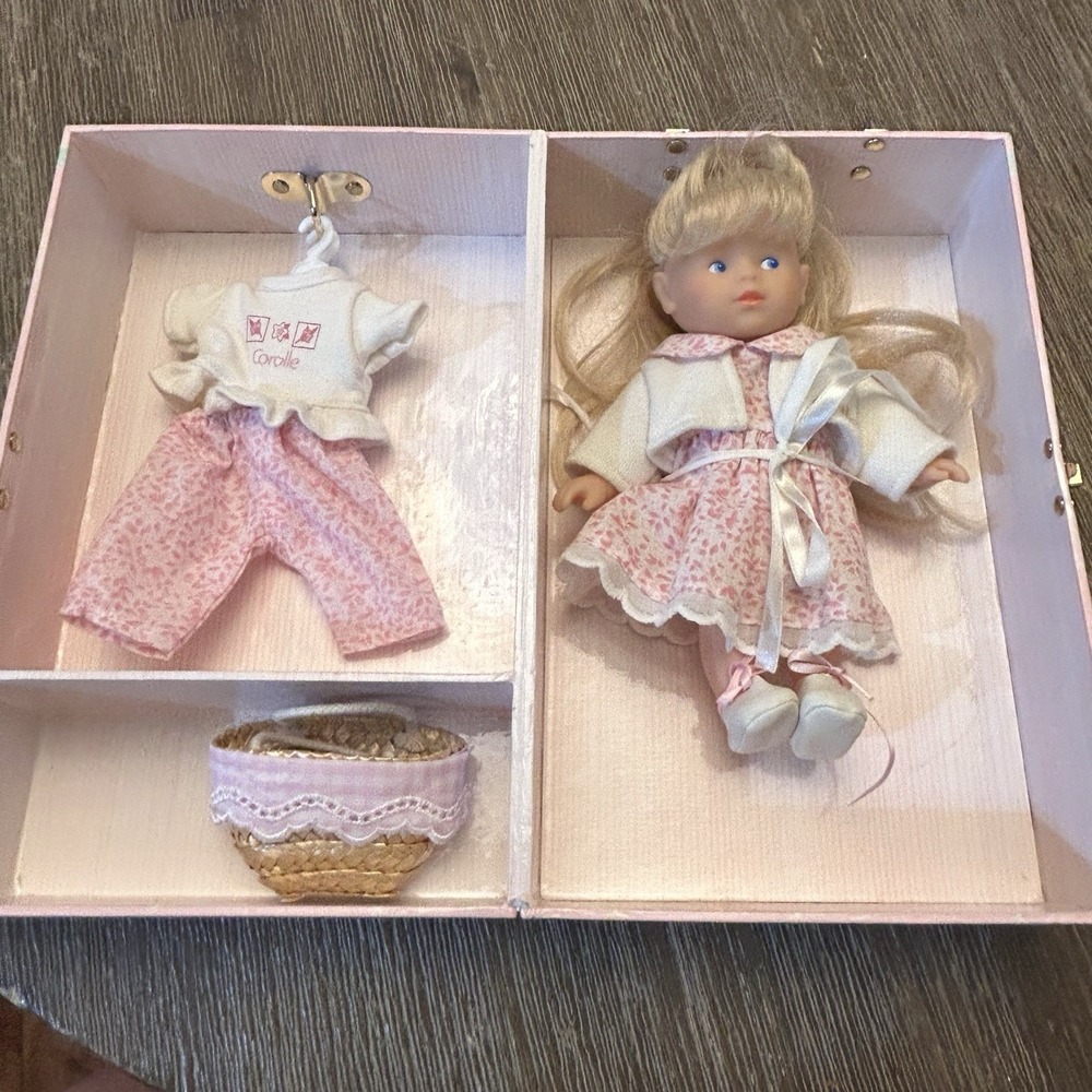Vintage Corolle Les Minis 8" Doll with Clothes & Case Shoes Hangers